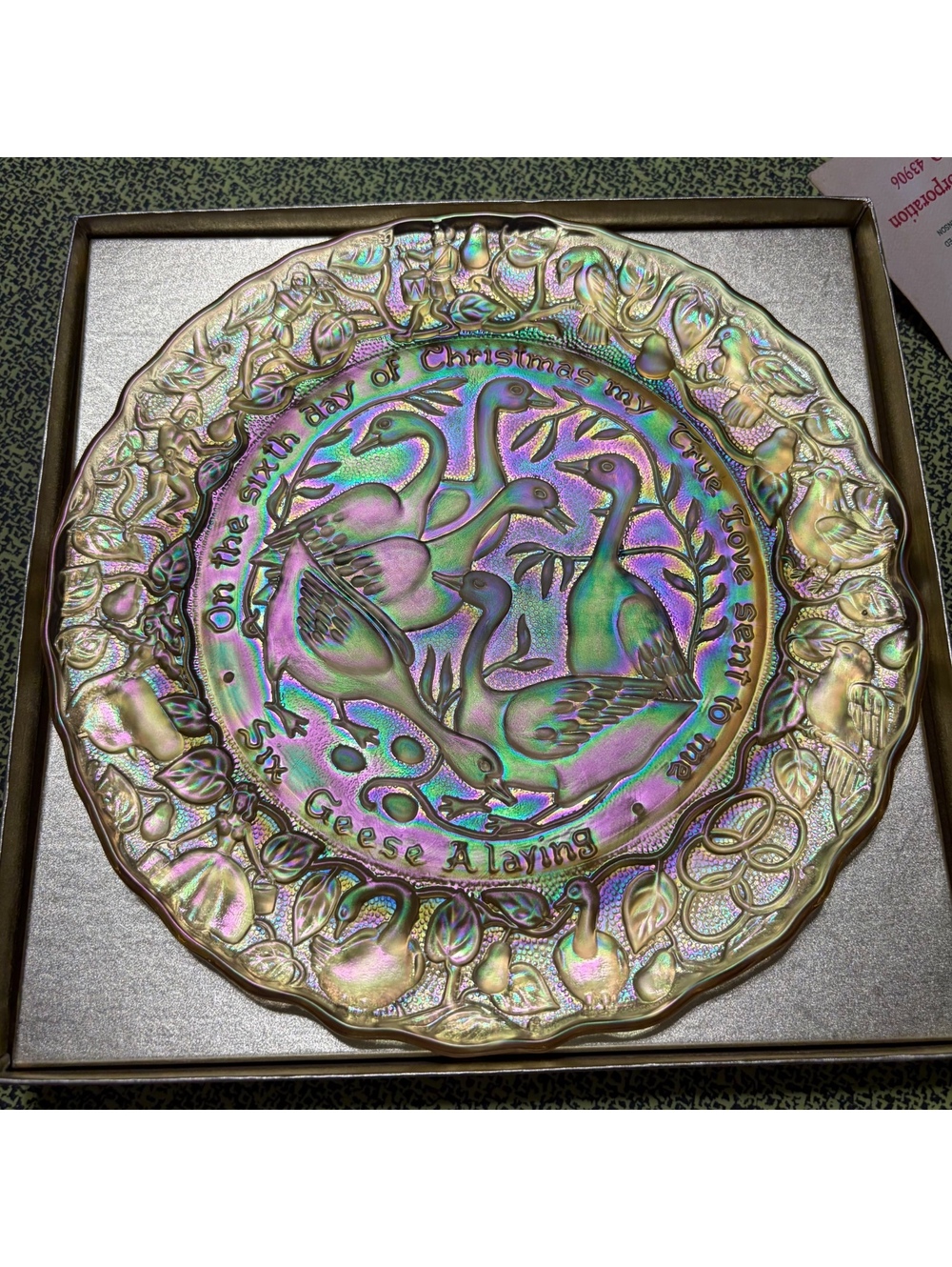 Imperial 6th day of Christmas carnival glass collectors plate